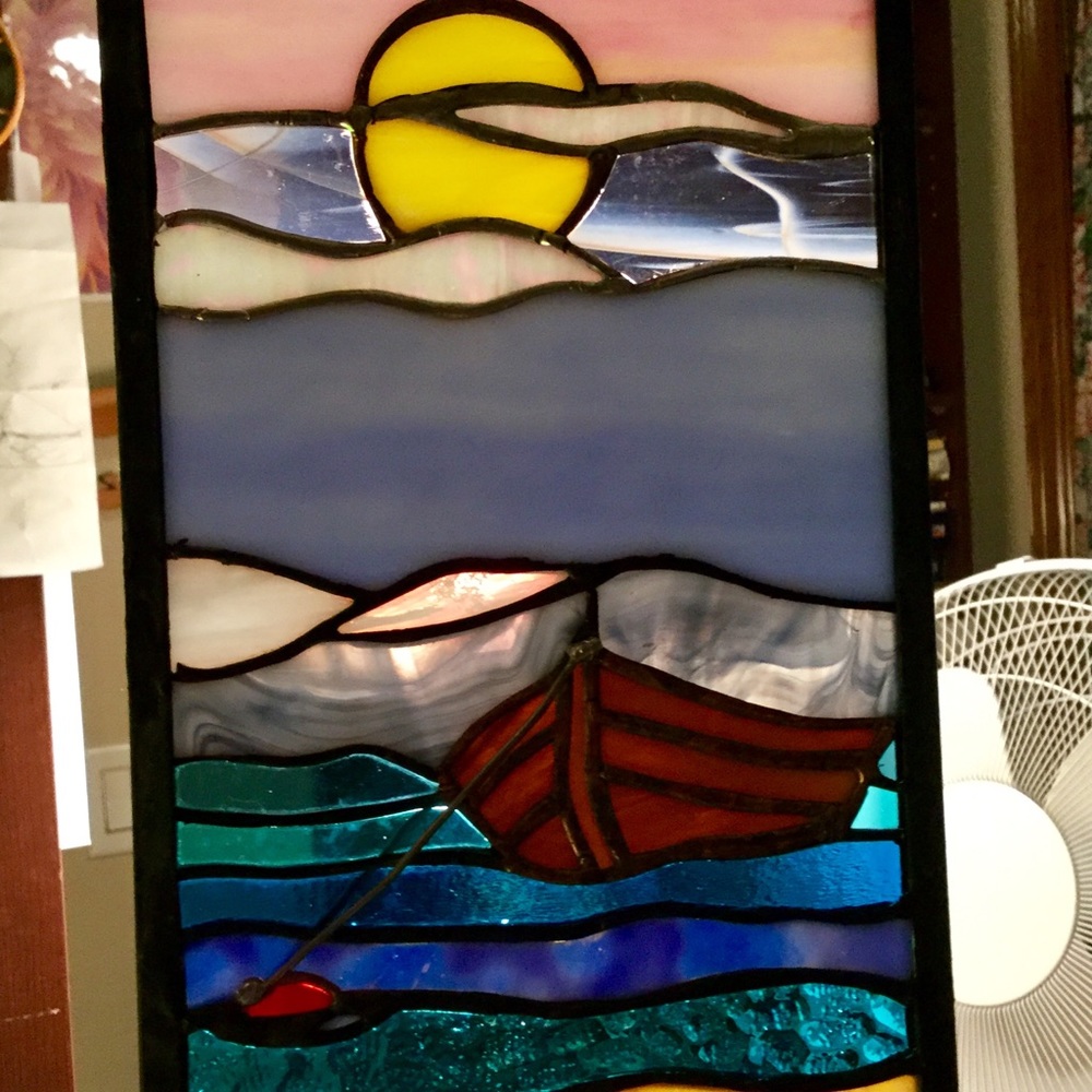 Stained Glass Boat Scene.